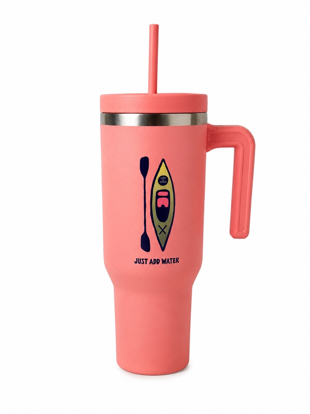 Life Is Good 32oz Tumbler Insulated Thermos Mug Pink Just Add Water Cup Handle